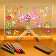 Tableau à dessin magique, tableau à dessin à LED alimenté par USB, tableau mémo de surveillance, livré avec 7 stylos de couleur - résistant aux rayures, avec support, peut être utilisé comme tableau mémo lumineux, tableau à messages LED, tableau blanc, convient pour le bureau, l'école et la maison, tableau à messages en acrylique, cahier, fournitures de dessin. - Blanc - Voir 3