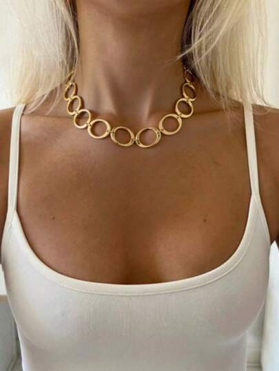 1 stuk matte goud/zilverkleurige asymmetrische, stevige ketting, geschikt voor dagelijks gebruik door vrouwen (vermijd langdurige blootstelling aan hoge temperaturen, zeewater, enz.)