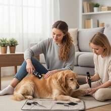 宠物美容套装，适用于浓密毛发/低噪音可充电无线防水宠物电推剪，配有不锈钢刀片和指甲修剪器 - 黑色 - 查看 7