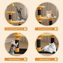 DOGAT Cat Tree 75cm Small Indoor Cat Scratching Post Tower With Flower Platforms 2 Spring Toy Balls Bee Design Kitten Activity Centre For Apartments Corners And Small Spaces - Yellow And Black - Yellow/Black - View 3