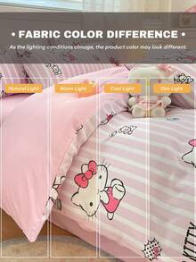 SANRIO 三件套印花床上用品套装 - 1 个被套 + 2 个枕套(不含枕芯),卡通图案,全尺寸,柔软舒适,适合宿舍、家庭卧室、酒店,四季皆宜,带拉链封口和枕套,多种颜色可选,加大码床上用品套装 - 粉紅白 - 查看 7