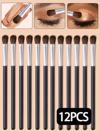 1/3/12pcs Premium Goat Hair Eye Makeup Brush Set, Soft Eyeshadow Blending Brush, Highlighter Brush, Detail Brush, Beginner Makeup Tools