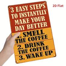2D Flat Surface - 1pc 8x12inch 2D Flat Sign| 3 Steps To Make Your Day Better| Metal Wall Artwork, Vintage Tin Sign, Fun Plaque Decoration, Suitable For Home, Restaurant, Bar, Cafe, Garage| Wall-Mounted, No Electricity Required - 圖片色 - 查看 7
