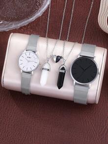 1 Set de Relojes de Pareja, Relojes de Cuarzo de Moda para Pareja y Collares con Colgante en Forma de Corazón Magnético, Perfectos para Uso Diario, Regalos de Cumpleaños, Fiestas, Reuniones Festivas y Como Regalo Ideal para Ti o Tus Amigos. Cajas no Incluidas