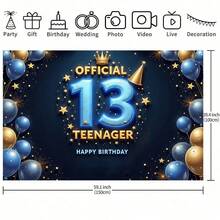 13歲生日派對背景布，適用於室內外慶祝活動、青少年成年禮、家庭聚會、生日派對裝飾、蛋糕桌佈置、拍照背景及生日派對裝飾用品 - 彩色 - 查看 7