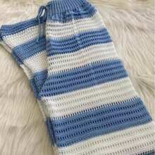 Beach Cover-Up Striped Drawstring Pants Crochet Blogger Luxury Elegant Knit Women's Fashion Summer Casual Beach Vacation - 淺藍色 - 查看 4