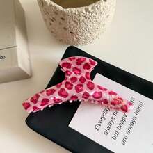 1个法式粉色豹纹发爪夹，时尚高端简约别致发夹，金色箔片点缀，适合作为情人节礼物，女士发饰时尚发夹 - 粉色 - 查看 13