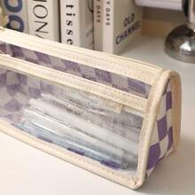 Plaid Pattern Transparent Pencil Case, Cute Pencil Box, Plaid Pencil Box, Zipper Pencil Case, INS Style Stationery Bag, Portable Stationery Pouch, Cute Stationery For Teens, Girls And Adults, Back To School Gift, Office/School Cosmetic Bag - Multicolor - View 10