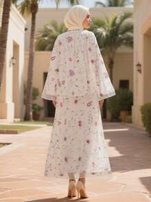 穆斯林女装，女士夏季优雅气质长袖套装 - 白色 - 查看 5