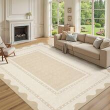 Kitchen Bordered Home Decor Geometry Area Rug Soft Low Pile Non Slip Carpet Stain Resistant Floorcover Washable Thin Non Shedding Entrance Runner Rug Modern Easy To Clean Printed Mat Throw Rug For Laundry Living Room Hallway Bathroom Bedroom Dinning Room - Beige White - 查看 3