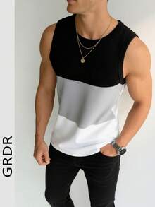 GRDR 1pc Men's Summer Casual Crew Neck Sleeveless Tank Top - Black - View 1