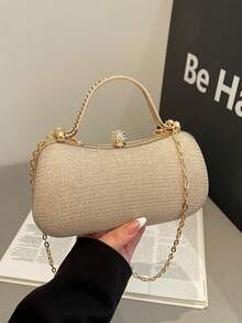 Niche Temperament Box Bag, Autumn And Winter New Fashion Chain Banquet Bag, Sparkling Diamond Women's Shoulder Crossbody Bag, Fashionable Women's Gold Chain Shoulder Bag, Evening Dress Bag, Women's Handbag, Women's Luxury, Women's Style New Fashion Handheld Handbag, Small Square Diagonal Cross Shoulder Party Bag, Polyester Leather - Multicolor - View 5