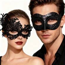 Couple's Deluxe Masquerade Ball Mask Set, Venetian Party Black Mask, Festival Celebration Mask, Carnival Costume Party Romantic Mask For Men And Women Valentine's Day Costume - Black - View 6