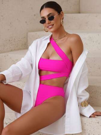 女士纯色连体泳衣 夏季