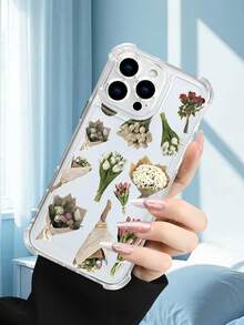 1PC Funda transparente con diseño de ramos de flores estilo romántico y campestre protección contra caídas delgada ideal para mujeres uso diario diseño fresco y elegante regalo perfecto para pareja funda transparente resistente a golpes, compatible con Apple Phone17/16/15/14/13/12/11/XS/XR/X/PLUS/PRO/PROMAX agarre cómodo regalo festivo para amigos, novia, novio, familia - transparente - Ver 3