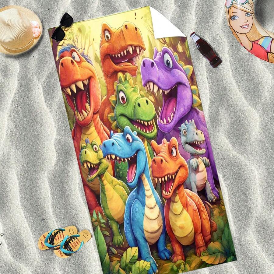 恐龙图案超柔软沙滩巾，适合海滩、旅行、露营、游泳、野餐