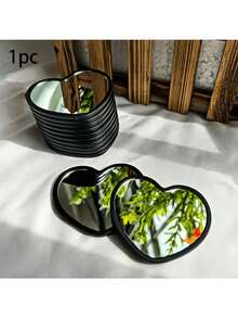 Mini Heart-Shaped Makeup Mirror – Pink Or Black Portable Handheld Vanity Mirror For Bathroom Sink, Dressing Table & Shower Room Use, Cute Pocket Cosmetic Mirror For Daily Grooming, Makeup Touch-Up, Travel & Toiletry Essentials, Bathroom Counter Decor, Desktop Vanity Glass Mirror, Photo Prop, Beauty & Personal Care Accessories, Valentine's Day Gifts, Party Favors