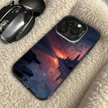 Funda de Teléfono Impresión de Castillo de Fantasía Plateado y Atardecer en el Lago para iPhone 14 Pro Max  Galaxy S23 Ultra, Regalo Ideal para Todas las Estaciones - Negro - Ver 5