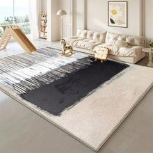 Large Modern Abstract Black White Beige Floor Mat - Luxurious Soft Rectangular Floor Mat, Machine Washable, Suitable For Living Room, Bedroom, Corridor - Black White Beige Gray Blue Gray Design, Available In Large Size, Textured And Fashionable, Suitable For Office Or Dormitory, Large Space Suitable Beige Black Gray Tone, Modern Living Room Carpet - 彩色 - 查看 2