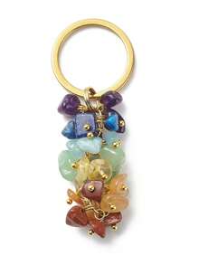 1 pieza Elegante llavero casual de aleación de zinc con cristal asimétrico natural, colgante de aleación en forma de luna, con dije de lapislázuli y amatista - llavero de cristal - Ver 4