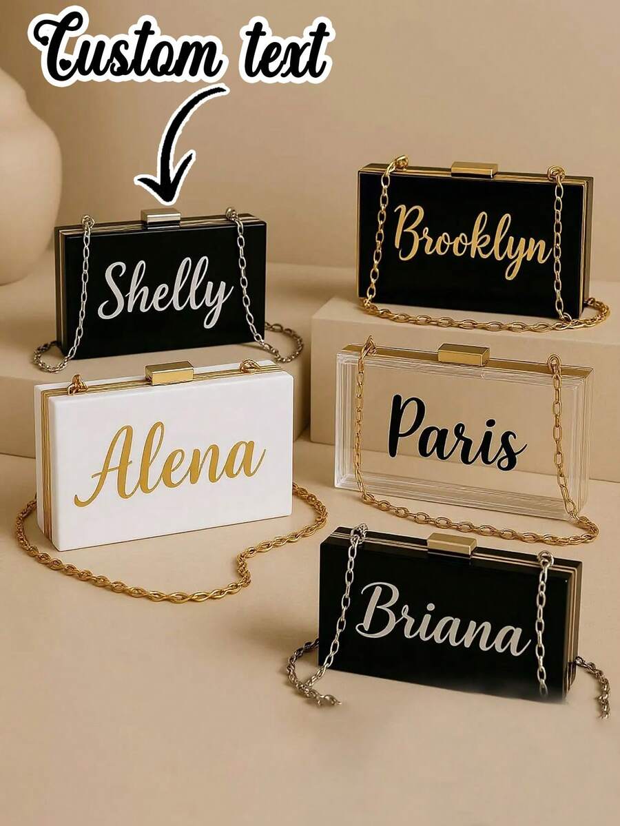 Customized Acrylic Clutch | Personalized Transparent Evening Bag | Bridesmaid Gift | Wedding Clutch | Transparent Chain Bag | Name Bag - Bridesmaid Gift - Personalized Bridesmaid Clutch - Customized Acrylic Clutch - Chief Bridesmaid Gift - Bachelorette Party - New Year's Eve Gala Bag - Holiday Gala Bag - Multicolor - View 1
