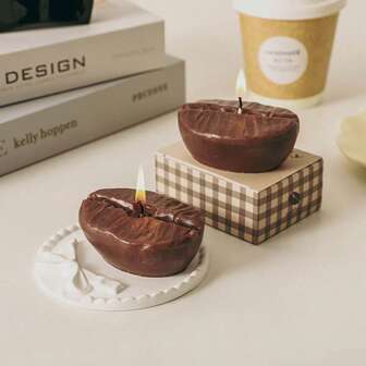 咖啡豆造型香薰蜡烛，手工制作，可爱咖啡香氛大豆蜡装饰蜡烛，适合用作桌面拍照道具和礼品，非常适合冥想和缓解压力，也适合婚礼场地、圣诞节假日场地和餐厅使用。