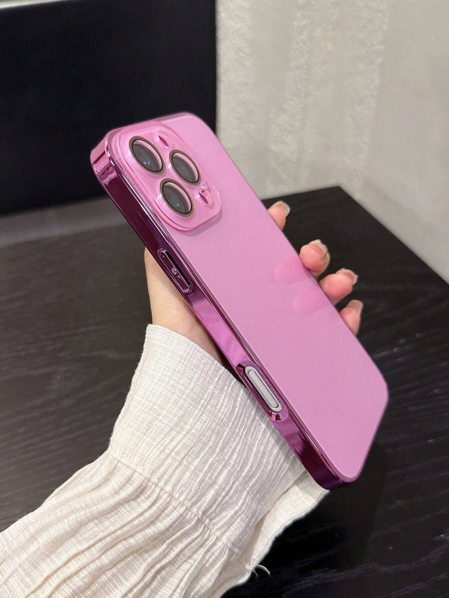 3-In-1 Soft Silicone Phone Case With Lens, Colorful Ring Design, Raised Corners, Shock-Proof Protection Compatible With IPhone 17 Pro Max/17 Pro/17 Air/11/11 Pro/11 Pro Max/12/12 Pro/12 Pro Max/13/13 Pro/13 Pro Max/14/14 Pro/14 Pro Max/14 Plus/15/15 Pro/15 Plus/15 Pro Max/X/XR/XS Max/7G/7 PLUS - Hot Pink - View 1