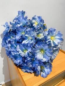 1pc Artificial 3-Head Water Lily Fake Flower, Suitable For Living Room Tabletop Decor, Gift For Ladies, Mothers, Friends, Floral Enthusiasts, DIY Decoration, Bedroom Decor, Wedding Decor, Bridal Bouquet, Artificial Flower - Blue - View 2