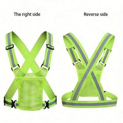 1pc High Visibility Reflective Safety Vest, Green Reflective Vest, Suitable For Night Cycling, Running, Walking Pets, Outdoor Sports, Motorcycle Riding. Adjustable Waist/Shoulder, For Men/Women Workers, Surveyors, Volunteers, Traffic, Construction, Lightweight Breathable Mesh Design, Reflective Strap, Gift For Father's Day, Men, Women, New Year