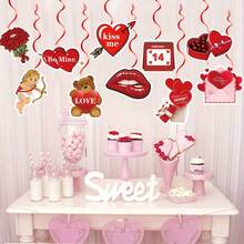 10件装情人节悬挂式螺旋装饰，情人节悬挂式螺旋天花板箔片装饰，红色情人节爱心小矮人螺旋悬挂装饰，婚礼情人节派对用品 - 紅色 - 查看 4