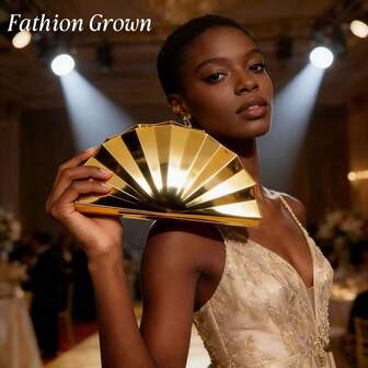 2026 New Year Fashion Acrylic Women's Evening Bag Party Gold Fan Clutch Shoulder Bag Crossbody Bag Chain Purse Formal Dress Bag Wedding Bag