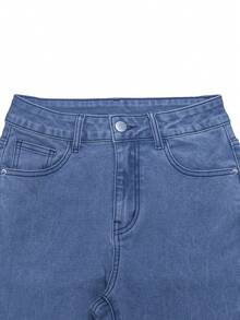 Womens Casual Denim Flare Leg Jeans Long Button Pocket Zipper Medium Stretch - 中等水洗藍 - 查看 9