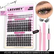 Lasvirey 130PCS Fluffy Spiky Clusters Lash Manga Lashes Thin Clear Band Lash Clusters 5-16mm DIY Lash Extension Kit Natural Look & Wispy Eyelash Extensions With Makeup Tool Bond Tweezers At Home Use - Black - View 11