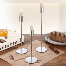 3/6件套烛台，金属锥形烛台，复古装饰中心摆件，适用于壁炉、婚礼、派对、乔迁礼物，现代烛台套装，适用于餐桌、厨房、家居装饰，高端餐厅用品，婚礼装饰 - 銀色 - 查看 3