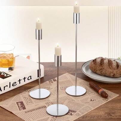 3/6pcs Candle Holders, Metal Tapered Candle Holders, Vintage Decorative Centerpiece Candlestick For Fireplace, Wedding, Party, Housewarming Gifts, Modern Candlestick Set For Table Kitchen Home Decor, High-End Restaurants Supplies, Wedding Decor