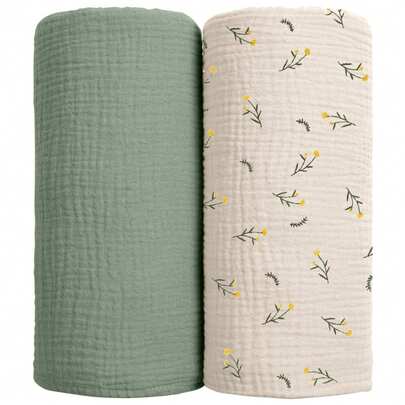 2条装多色棉纱布婴儿襁褓毯，婴儿车防风罩新生儿包巾，婴儿襁褓毯，婴儿毯，婴儿浴巾