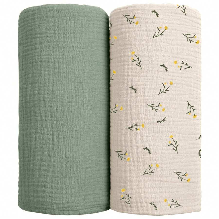 2条装多色棉纱布婴儿襁褓毯，婴儿车防风罩新生儿包巾，婴儿襁褓毯，婴儿毯，婴儿浴巾