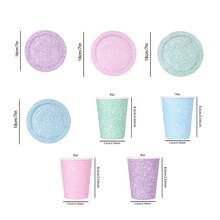 10件/20件/50件套装，粉彩闪光一次性7英寸餐盘和9盎司杯子 - 多色闪亮餐具 | 适合女孩下午茶派对、青少年生日、单身派对，马卡龙色（紫色/绿色/粉色/蓝色）餐盘和冷热饮杯，也适用于新娘送礼会、婚礼、婴儿送礼会等活动。 - 彩色 - 查看 8