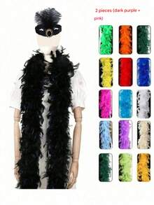 1/3pcs Artificial Colorful Feather Scarf, 6.6ft Long, Women Feather Scarf Suitable For Dance, Wedding, Party, Festival, 1/2pcs Stage Decor, Festival Party Headpiece Accessory, Clothing Accessory, Scarf Decor - Multicolor - View 16
