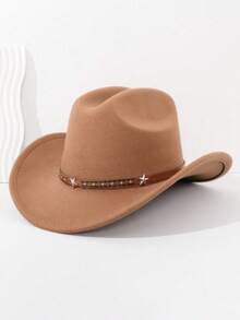 1顶返校季西部牛仔帽，男女通用，毛毡软羊毛帽，皮带扣牛仔帽，适合万圣节、节日派对、日常休闲等场合。 - 款式1 - 查看 4