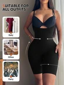 Women's Front-Open Tummy Control Seamless Shapewear Jumpsuit - Black - View 4