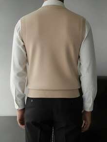 GRDR Men's Solid Color V-Neck Casual Versatile Knit Vest - Apricot - View 5