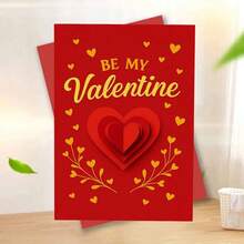 1pc Elegant Valentine's Day Card With Envelope (11cm16cm & 4.33in6.29in) - "Be My Valentine" Design, Red 3D Layered Heart With Gold Accents, Perfect For Romantic Gestures, Classic Greeting Card | Love Card | Paper Card - Multicolor - View 3