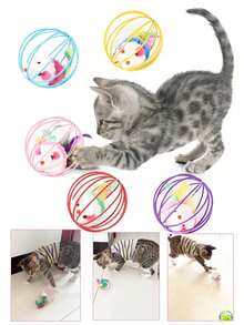 Set di giocattoli per gatti con topolino in gabbia colorata, per alleviare la noia, divertenti giochi interattivi con palline rotolanti e topolini, fai divertire i tuoi amati gatti, forniture per gatti, topolino, giocattoli per gatti