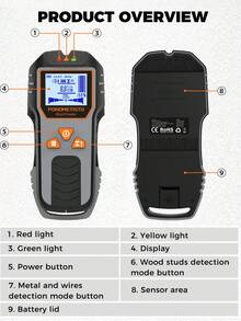 POROMETISTO-DSF01 Detector de pared/vigas de 6 en 1, localiza con precisión agujeros/cables eléctricos activos/metal/vigas de madera, herramienta de detección multifunción para madera/metales ferrosos/no ferrosos - Gris - Ver 11