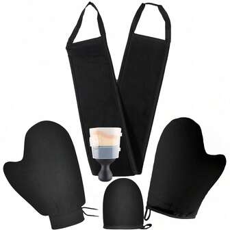 5-Piece Self-Tanning Glove & Accessories Set | Includes Exfoliating Glove And Back Applicator, Features Tanning Glove, Exfoliating Glove, Mini Face Glove, Back Lotion Applicator And Large Tanning Brush - Must-Have For Summer 2025