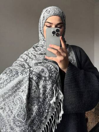 1pc Bohemian Style Elegant Paisley Floral Jacquard Pashmina Scarf/Shawl For Women, Casual Fringed Hijab, Suitable For Spring/Summer Daily Wear