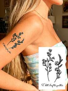 半永久纹身贴纸，图案简洁优美，包含玫瑰花瓣、艺术文字、花卉和蝴蝶，采用天然植物成分，适用于手指、耳朵、肩膀、脖子、锁骨等部位的临时纹身，可用于DIY、日常派对、节日礼物、身体装饰，可持续1-2周，不褪色、不反光、防水，逼真纹身贴纸。 - 藍色 - 查看 18