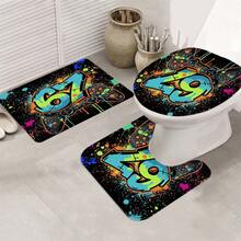 1/3/4pcs Gaming Controller Graffiti Number 67 Shower Curtain Bathroom Sets,Cool Gamer Waterproof And Wear-Resistant Accessories,With 12 Hooks - Includes Toilet Seat Cover, Bath Mats, And Rugs - Plastic Fabric - Washable,Mildew-Resistant - Perfect For Holiday Decor,Home/Bedroom/House/Western/Spring Decor,
