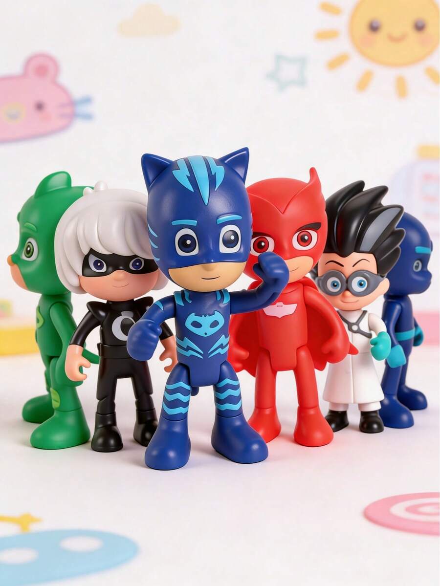 6pcs/3pcs/1pc PJ Masks Super Moon Adventure Collectible Figurines, 1 Set, Cake Toppers And Gifts - Multicolor - View 1